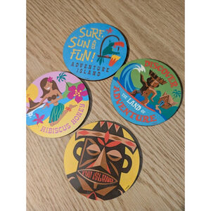 Vintage Disney Adventure Island Tiki Cork Coasters Set of 4 Made in Canada Y2K